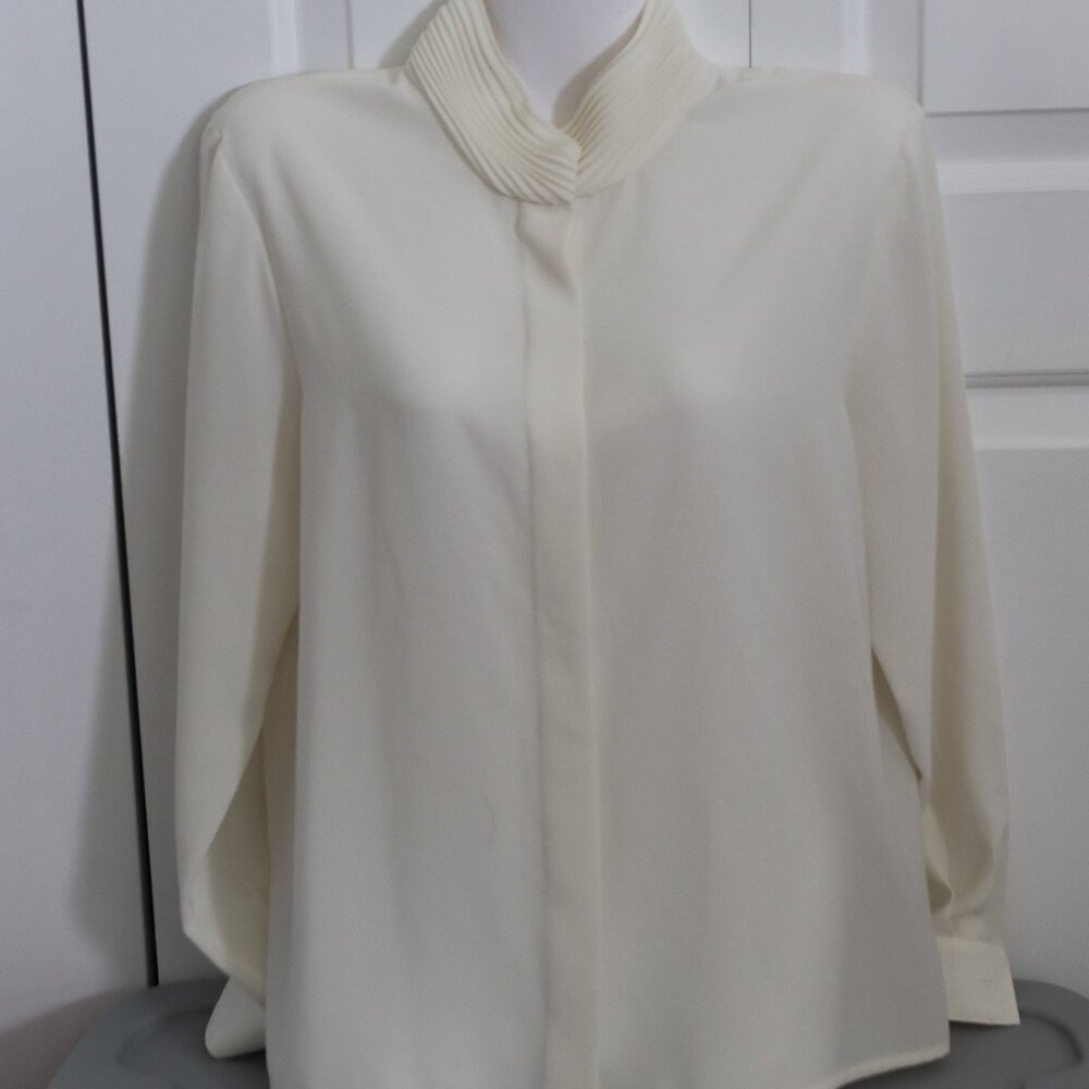 Talbots Off White High Neck Dress Blouse Long Sleeve Size 4 Petite